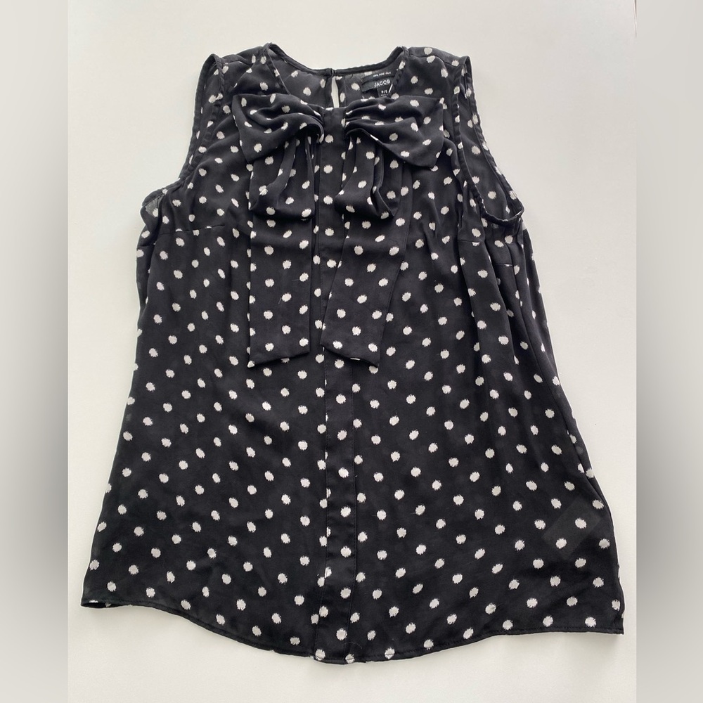 Jacob Silk Black White Polk Dot Cami Tank Cute Corporate Whimsy Bow Size Small